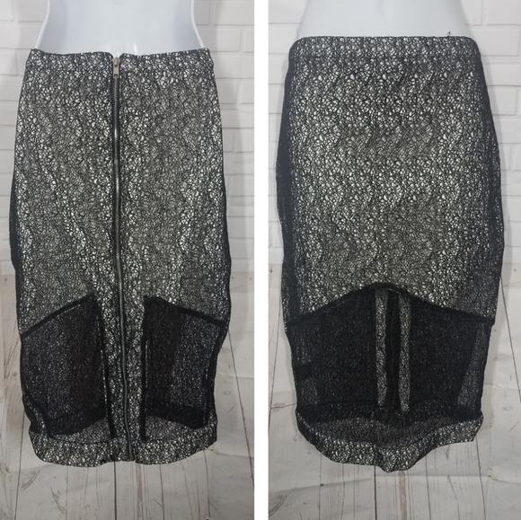 Sheri Bodell Abstract Threaded Black and White Sheer Skirt - Picture 1 of 5